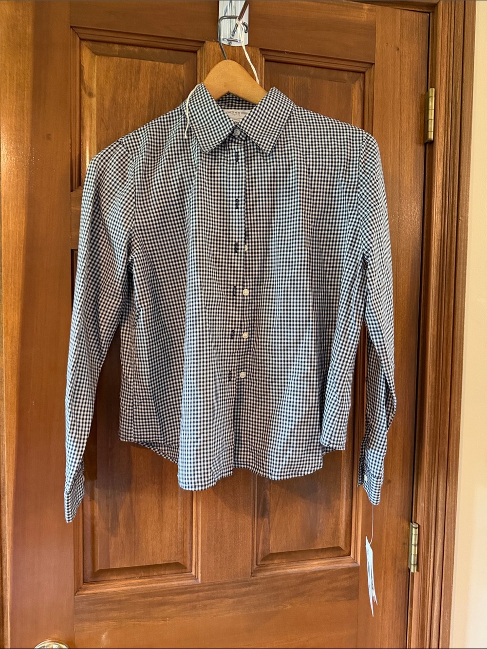 Jones New York Black & White Gingham Button-Front Blouse